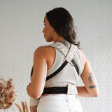 Vue de dos du porte-bébé physiologique pour nouveau-né Rookie Premium Imprimé Leopard Beige